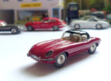 307 Jaguar E type in plum red with black hard top