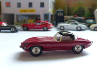 307 Jaguar E type in plum red with black hard top