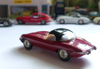 307 Jaguar E type in plum red with black hard top