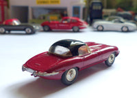 307 Jaguar E type in plum red with black hard top